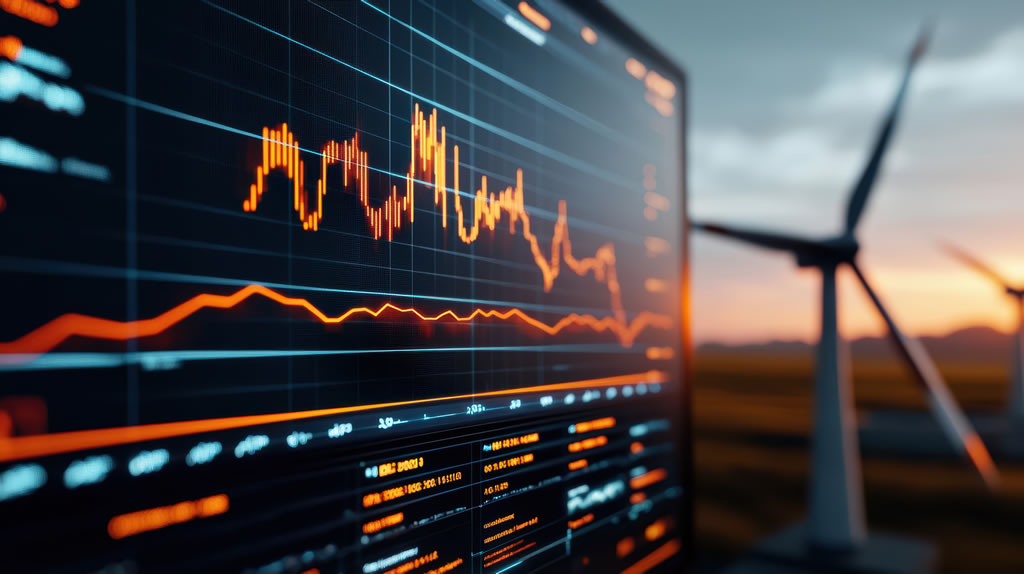 Wind turbines with energy market data graph display